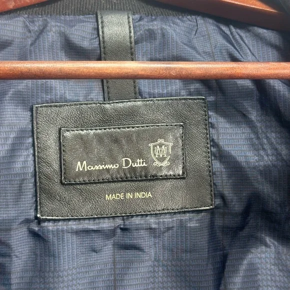 Massimo Dutti Black Nappa Leather Bomber Moto Jacket XXL Euro Style - Picture 10 of 16